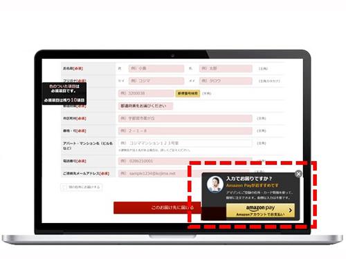 「アマゾンペイのウェブ接客機能のポップアップ